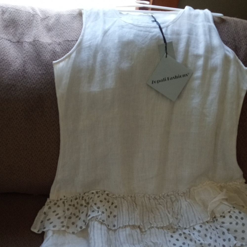 White Linen Drop Waist Dress S/M